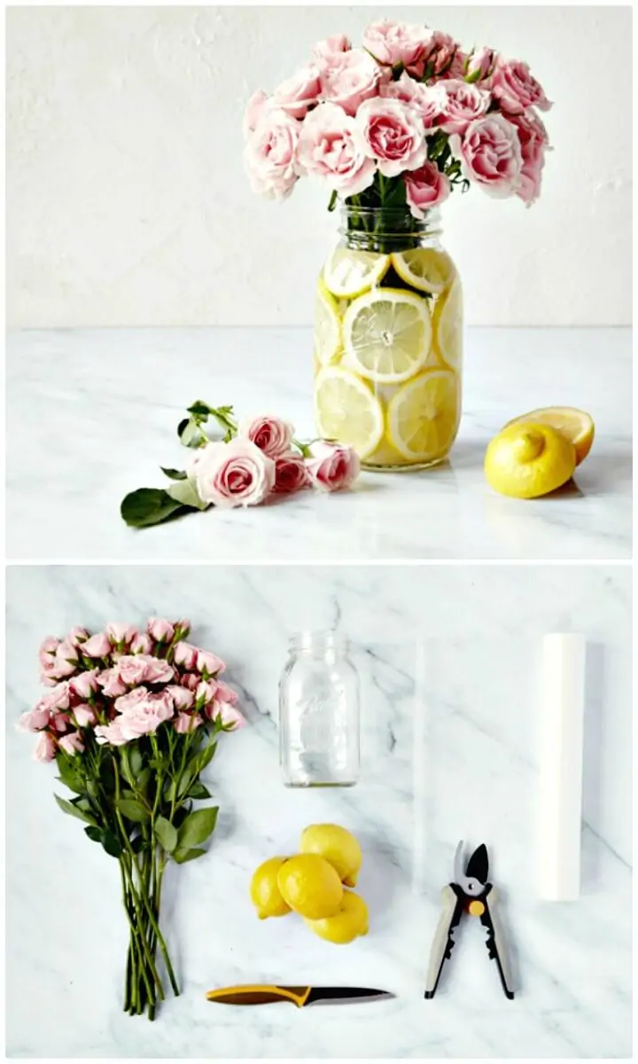 Cómo hacer un centro de mesa de bricolaje con tarro de masón, limón y flores