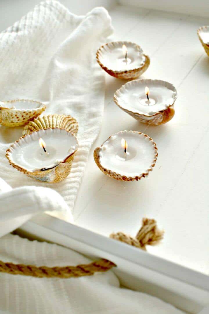 Velas de concha hechas a mano de bricolaje para decoración costera