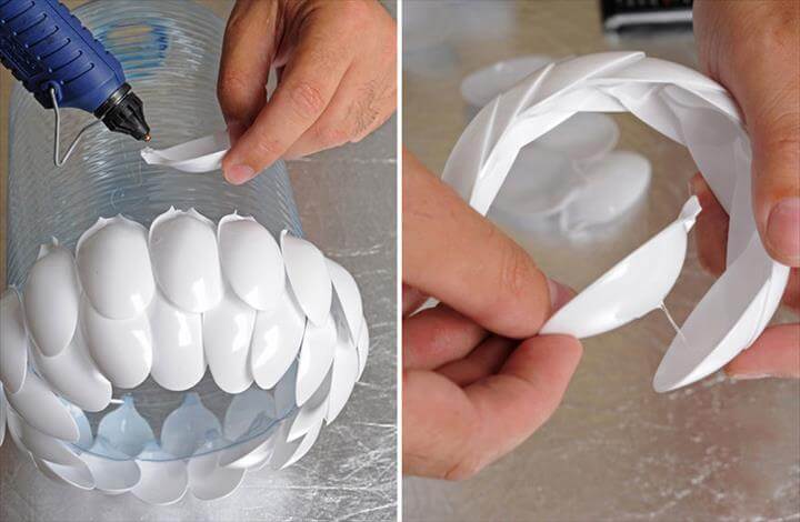 cómo hacer una pantalla de lámpara con una cuchara de plástico