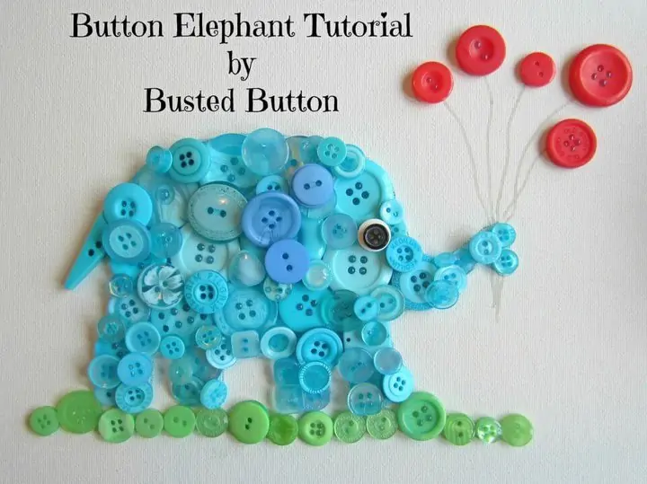 DIY Make Button Elephant Art que también será una excelente decoración de pared y arte en las habitaciones de los niños