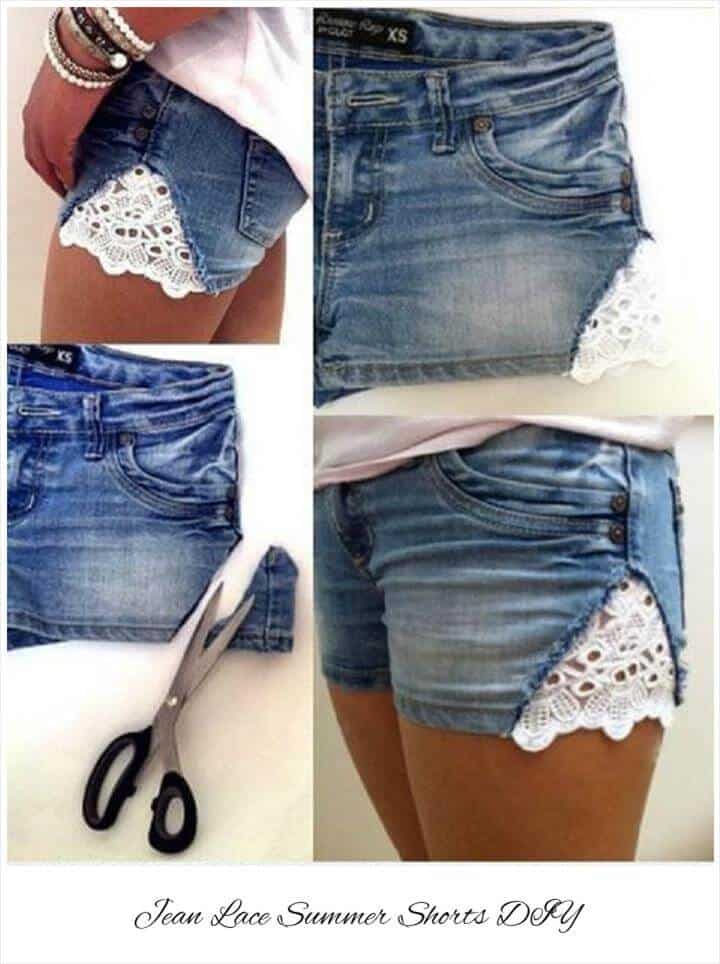 cambio de imagen de pantalones cortos de verano de encaje de jean
