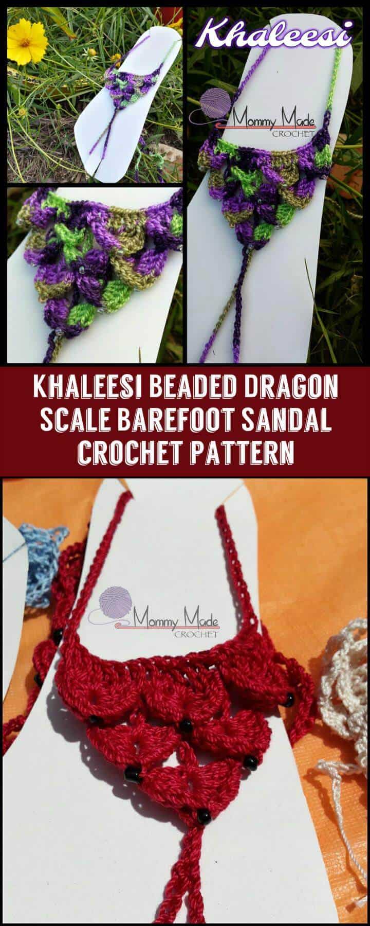 Khaleesi Beaded Dragon Scale Barefoot Sandal patrón de ganchillo