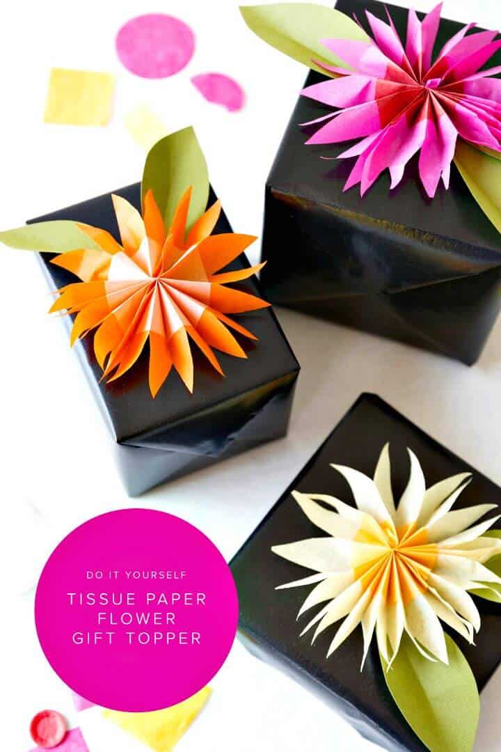 Topper de regalo de flor de tejido de papel de bricolaje
