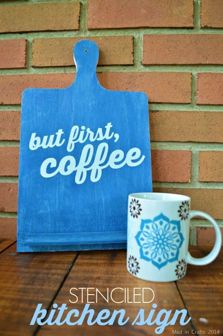 Haga el letrero "Pero primero, café" con estarcido, ¡también haga los letreros especiales de café para sus cafeterías y cocina!