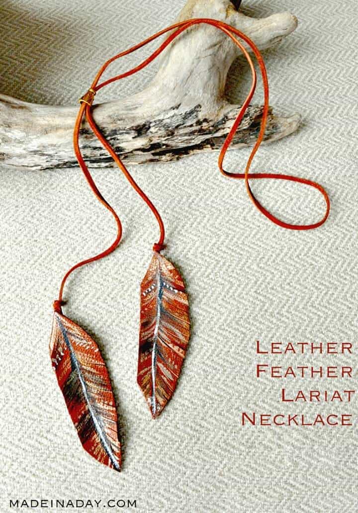 Collar Lariat de plumas de cuero para bricolaje