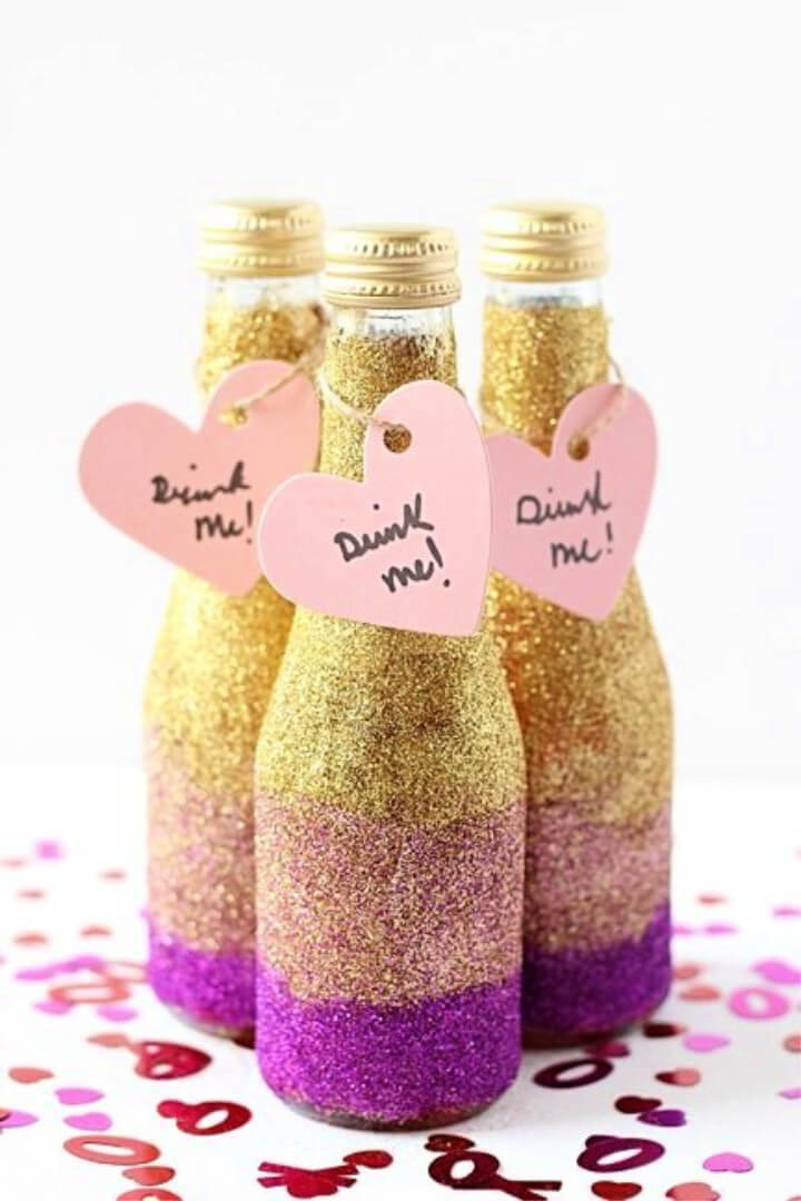 Mini botellas de champán con purpurina para bodas