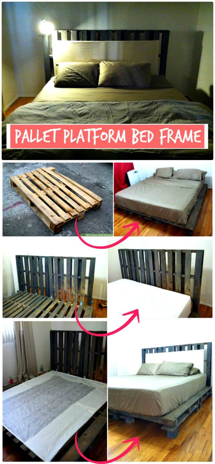 Marco de cama de plataforma de paleta de bricolaje - Paso a paso - Ideas y proyectos de paleta de madera