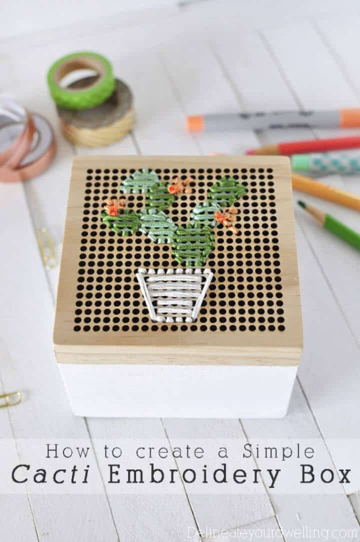 Bonita caja de bordado de cactus DIY