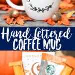 Taza de café con letras a mano